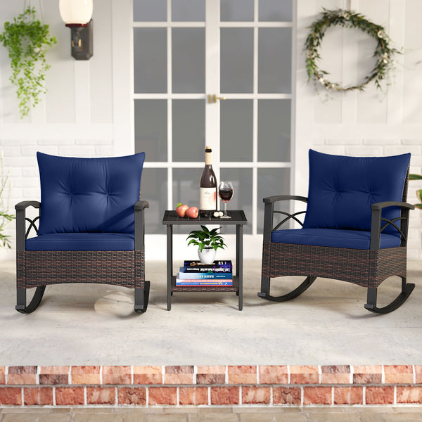 Gentle rocking motion will provide you with more relaxation<br>Safe to rock thanks to anti-slip strips and anti-rollover stoppers<br>Hand-woven mix brown PE rattan combines durability with beauty<br>Soft back & seat cushions filled with high-elastic spong