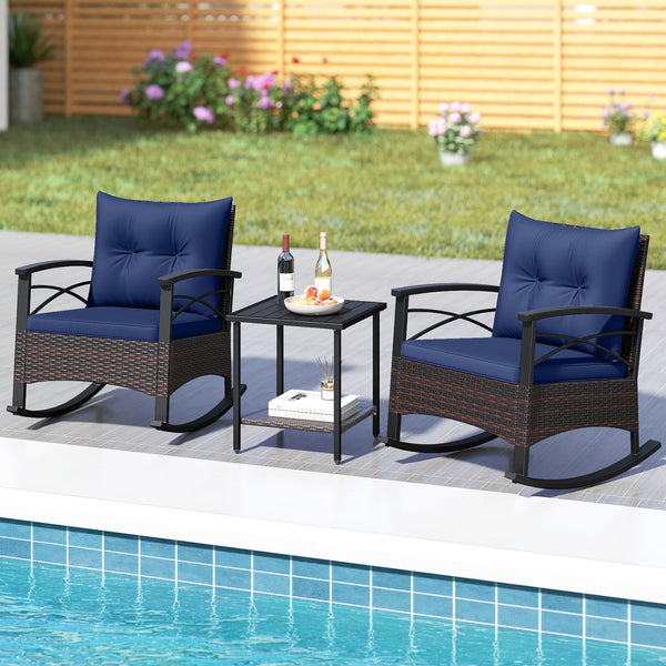 Gentle rocking motion will provide you with more relaxation<br>Safe to rock thanks to anti-slip strips and anti-rollover stoppers<br>Hand-woven mix brown PE rattan combines durability with beauty<br>Soft back & seat cushions filled with high-elastic spong