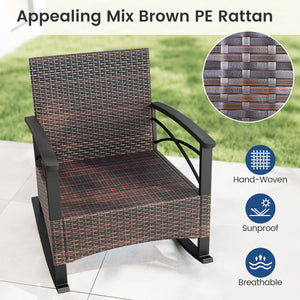 Gentle rocking motion will provide you with more relaxation<br>Safe to rock thanks to anti-slip strips and anti-rollover stoppers<br>Hand-woven mix brown PE rattan combines durability with beauty<br>Soft back & seat cushions filled with high-elastic spong