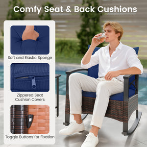 Gentle rocking motion will provide you with more relaxation<br>Safe to rock thanks to anti-slip strips and anti-rollover stoppers<br>Hand-woven mix brown PE rattan combines durability with beauty<br>Soft back & seat cushions filled with high-elastic spong