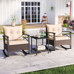 Gentle rocking motion will provide you with more relaxation<br>Safe to rock thanks to anti-slip strips and anti-rollover stoppers<br>Hand-woven mix brown PE rattan combines durability with beauty<br>Soft back & seat cushions filled with high-elastic spong