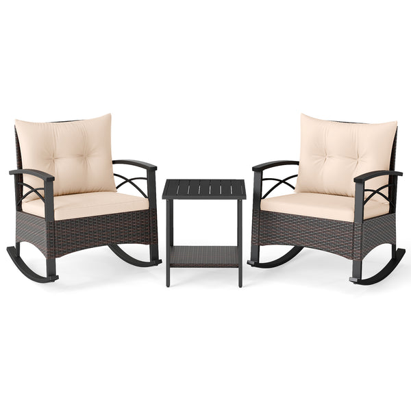 Gentle rocking motion will provide you with more relaxation<br>Safe to rock thanks to anti-slip strips and anti-rollover stoppers<br>Hand-woven mix brown PE rattan combines durability with beauty<br>Soft back & seat cushions filled with high-elastic spong