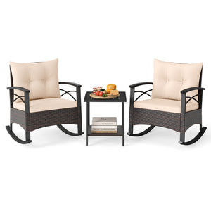 Gentle rocking motion will provide you with more relaxation<br>Safe to rock thanks to anti-slip strips and anti-rollover stoppers<br>Hand-woven mix brown PE rattan combines durability with beauty<br>Soft back & seat cushions filled with high-elastic spong