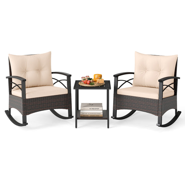 Gentle rocking motion will provide you with more relaxation<br>Safe to rock thanks to anti-slip strips and anti-rollover stoppers<br>Hand-woven mix brown PE rattan combines durability with beauty<br>Soft back & seat cushions filled with high-elastic spong