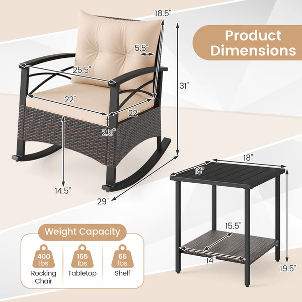 Gentle rocking motion will provide you with more relaxation<br>Safe to rock thanks to anti-slip strips and anti-rollover stoppers<br>Hand-woven mix brown PE rattan combines durability with beauty<br>Soft back & seat cushions filled with high-elastic spong