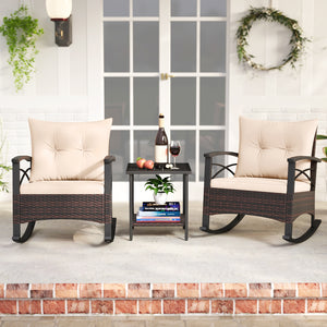 Gentle rocking motion will provide you with more relaxation<br>Safe to rock thanks to anti-slip strips and anti-rollover stoppers<br>Hand-woven mix brown PE rattan combines durability with beauty<br>Soft back & seat cushions filled with high-elastic spong