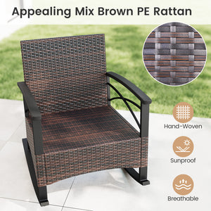 Gentle rocking motion will provide you with more relaxation<br>Safe to rock thanks to anti-slip strips and anti-rollover stoppers<br>Hand-woven mix brown PE rattan combines durability with beauty<br>Soft back & seat cushions filled with high-elastic spong