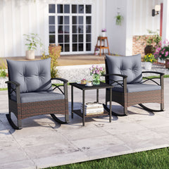 Gentle rocking motion will provide you with more relaxation<br>Safe to rock thanks to anti-slip strips and anti-rollover stoppers<br>Hand-woven mix brown PE rattan combines durability with beauty<br>Soft back & seat cushions filled with high-elastic spong