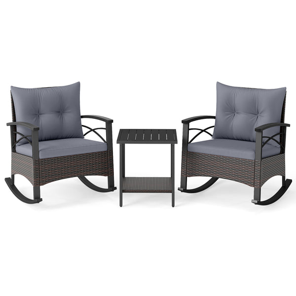 Gentle rocking motion will provide you with more relaxation<br>Safe to rock thanks to anti-slip strips and anti-rollover stoppers<br>Hand-woven mix brown PE rattan combines durability with beauty<br>Soft back & seat cushions filled with high-elastic spong