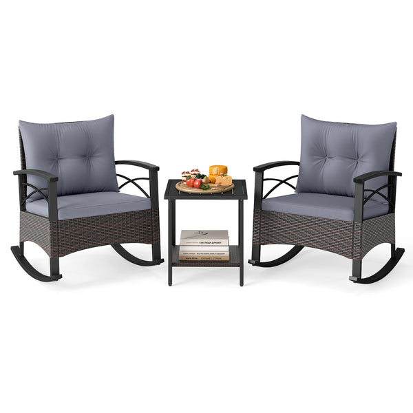 Gentle rocking motion will provide you with more relaxation<br>Safe to rock thanks to anti-slip strips and anti-rollover stoppers<br>Hand-woven mix brown PE rattan combines durability with beauty<br>Soft back & seat cushions filled with high-elastic spong