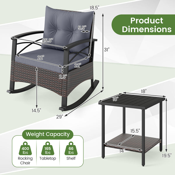 Gentle rocking motion will provide you with more relaxation<br>Safe to rock thanks to anti-slip strips and anti-rollover stoppers<br>Hand-woven mix brown PE rattan combines durability with beauty<br>Soft back & seat cushions filled with high-elastic spong