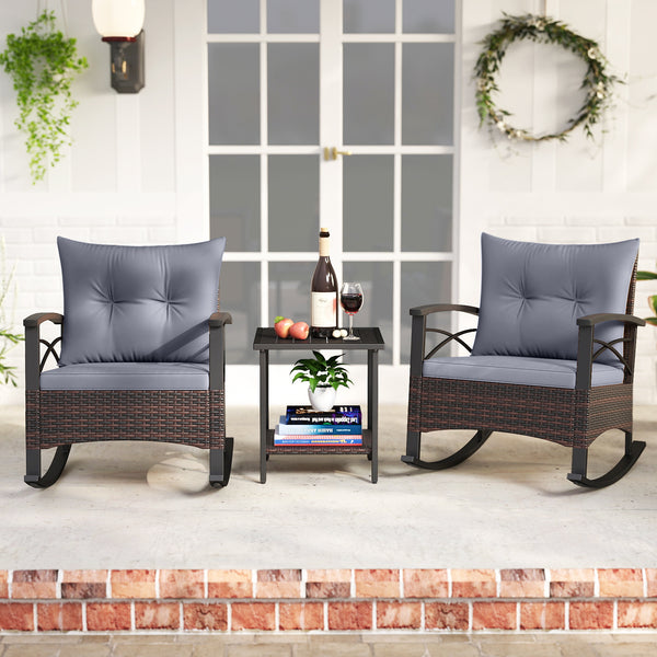 Gentle rocking motion will provide you with more relaxation<br>Safe to rock thanks to anti-slip strips and anti-rollover stoppers<br>Hand-woven mix brown PE rattan combines durability with beauty<br>Soft back & seat cushions filled with high-elastic spong