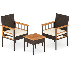 Handwoven PE rattan adds natural elegance and sun protection<br>Solid acacia wood provides strong  smooth  and attractive surfaces<br>Soft sponge cushions offer cozy sitting experience<br>Zippered cushion cover for easy removal and cleaning<br>Ergonomic b