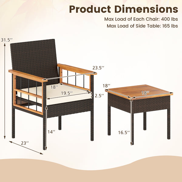 Handwoven PE rattan adds natural elegance and sun protection<br>Solid acacia wood provides strong  smooth  and attractive surfaces<br>Soft sponge cushions offer cozy sitting experience<br>Zippered cushion cover for easy removal and cleaning<br>Ergonomic b