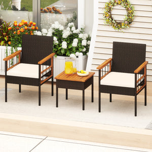 Handwoven PE rattan adds natural elegance and sun protection<br>Solid acacia wood provides strong  smooth  and attractive surfaces<br>Soft sponge cushions offer cozy sitting experience<br>Zippered cushion cover for easy removal and cleaning<br>Ergonomic b