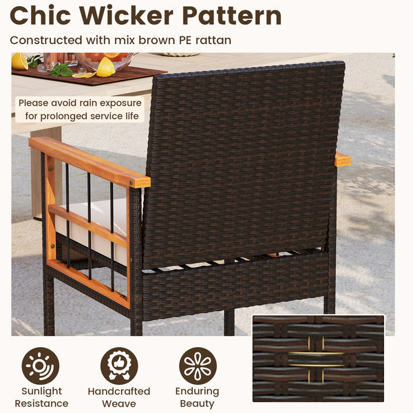 Handwoven PE rattan adds natural elegance and sun protection<br>Solid acacia wood provides strong  smooth  and attractive surfaces<br>Soft sponge cushions offer cozy sitting experience<br>Zippered cushion cover for easy removal and cleaning<br>Ergonomic b