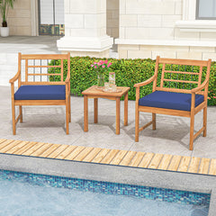 Constructed of premium acacia wood for long-lasting use and elegance<br>Each chair can load up to 400 lbs<br>Elastic seat cushions bring endless comfort<br>Functional zippers make maintenance much easier<br>Fixing ties prevent the cushions from moving aro