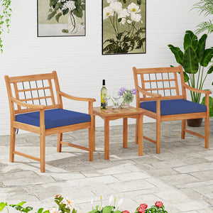 Constructed of premium acacia wood for long-lasting use and elegance<br>Each chair can load up to 400 lbs<br>Elastic seat cushions bring endless comfort<br>Functional zippers make maintenance much easier<br>Fixing ties prevent the cushions from moving aro