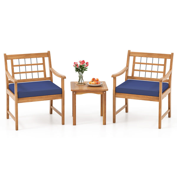 Constructed of premium acacia wood for long-lasting use and elegance<br>Each chair can load up to 400 lbs<br>Elastic seat cushions bring endless comfort<br>Functional zippers make maintenance much easier<br>Fixing ties prevent the cushions from moving aro
