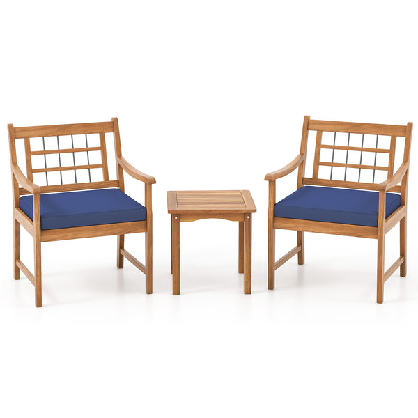 Constructed of premium acacia wood for long-lasting use and elegance<br>Each chair can load up to 400 lbs<br>Elastic seat cushions bring endless comfort<br>Functional zippers make maintenance much easier<br>Fixing ties prevent the cushions from moving aro