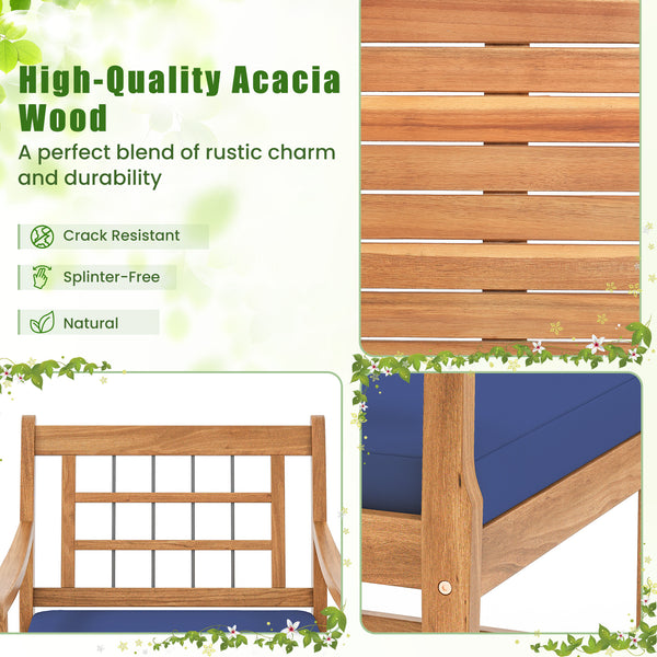 Constructed of premium acacia wood for long-lasting use and elegance<br>Each chair can load up to 400 lbs<br>Elastic seat cushions bring endless comfort<br>Functional zippers make maintenance much easier<br>Fixing ties prevent the cushions from moving aro