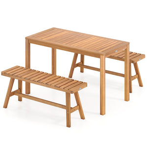 Offer natural beauty and reliable support with solid acacia wood<br>Maintain a splinter-free surface for smooth and safe touch<br>Make you feel breathable with slatted seats<br>The sturdy garden benches hold up to 800 lbs respectively<br>Extra reinforceme