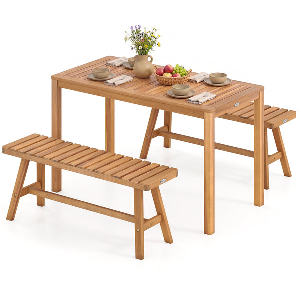 Offer natural beauty and reliable support with solid acacia wood<br>Maintain a splinter-free surface for smooth and safe touch<br>Make you feel breathable with slatted seats<br>The sturdy garden benches hold up to 800 lbs respectively<br>Extra reinforceme