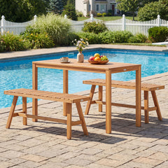 Offer natural beauty and reliable support with solid acacia wood<br>Maintain a splinter-free surface for smooth and safe touch<br>Make you feel breathable with slatted seats<br>The sturdy garden benches hold up to 800 lbs respectively<br>Extra reinforceme