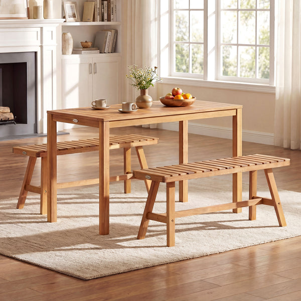 Offer natural beauty and reliable support with solid acacia wood<br>Maintain a splinter-free surface for smooth and safe touch<br>Make you feel breathable with slatted seats<br>The sturdy garden benches hold up to 800 lbs respectively<br>Extra reinforceme