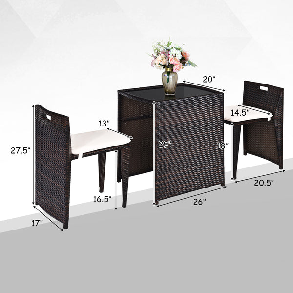 â— Brand new and high quality<br>â— The Chairs designed for space-saving (differ from seat size)<br>â— Strong steel frame and all rattan wicker<br>â— Ideal for patio  porch  poolside or garden<br>â— Cushions for comfortable seat<br>â— Removable cush