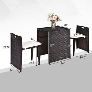 Brand new and high quality<br>The Chairs designed for space-saving (differ from seat size)<br>Strong steel frame and all rattan wicker<br>Ideal for patio  porch  poolside or garden<br>Cushions for comfortable seat<br>Removable cushions are easy to clean<b