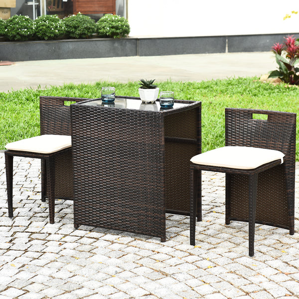â— Brand new and high quality<br>â— The Chairs designed for space-saving (differ from seat size)<br>â— Strong steel frame and all rattan wicker<br>â— Ideal for patio  porch  poolside or garden<br>â— Cushions for comfortable seat<br>â— Removable cush