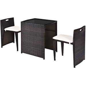 Brand new and high quality<br>The Chairs designed for space-saving (differ from seat size)<br>Strong steel frame and all rattan wicker<br>Ideal for patio  porch  poolside or garden<br>Cushions for comfortable seat<br>Removable cushions are easy to clean<b