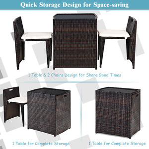 Brand new and high quality<br>The Chairs designed for space-saving (differ from seat size)<br>Strong steel frame and all rattan wicker<br>Ideal for patio  porch  poolside or garden<br>Cushions for comfortable seat<br>Removable cushions are easy to clean<b