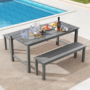 Â The all-weather HDPE material resists the elements  ensuring long-lasting use<br>Â Easy wipe surfaces offer low-maintenance care for great convenience<br>Â Add a touch of rustic charm with the wood-like surface<br>Â 67â€ x 32â€ large tabletop for ampl