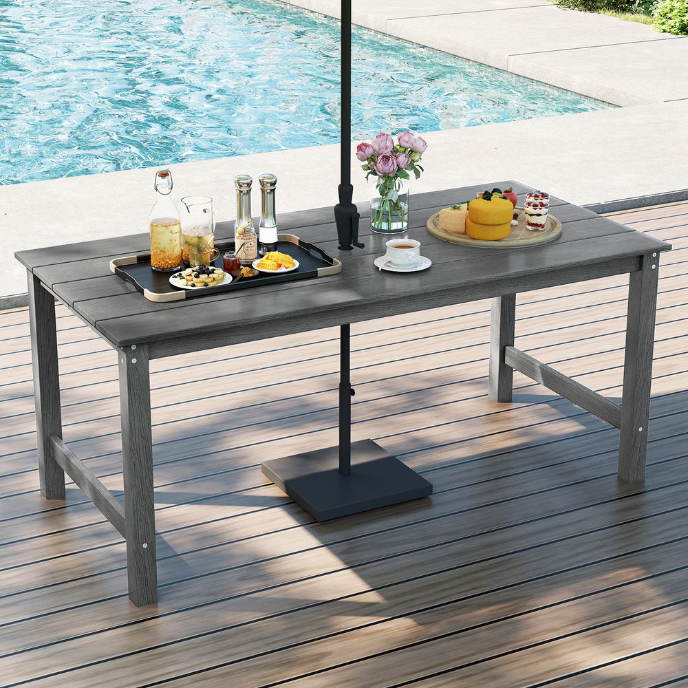 Â The all-weather HDPE material resists the elements  ensuring long-lasting use<br>Â Easy wipe surfaces offer low-maintenance care for great convenience<br>Â Add a touch of rustic charm with the wood-like surface<br>Â 67â€ x 32â€ large tabletop for ampl