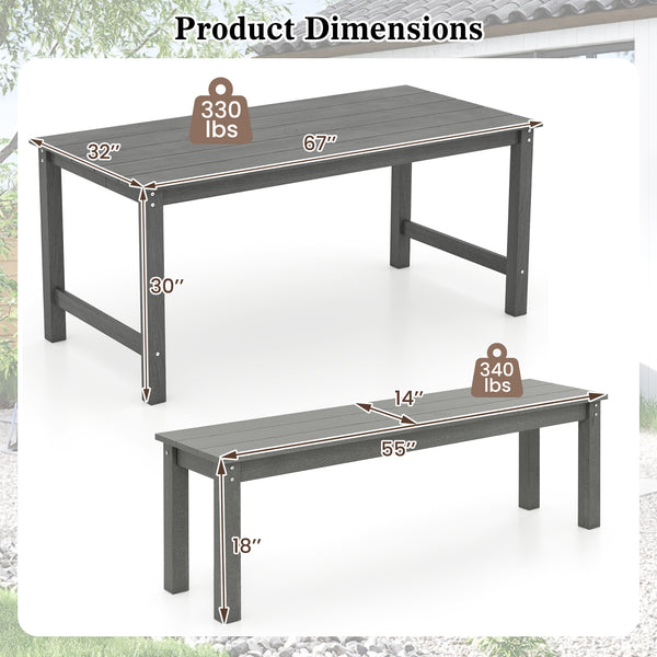 Â The all-weather HDPE material resists the elements  ensuring long-lasting use<br>Â Easy wipe surfaces offer low-maintenance care for great convenience<br>Â Add a touch of rustic charm with the wood-like surface<br>Â 67â€ x 32â€ large tabletop for ampl