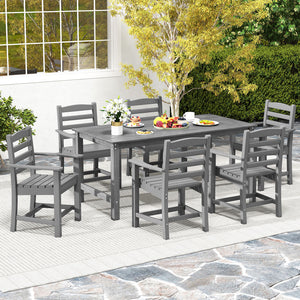 Â The all-weather HDPE material resists the elements  ensuring long-lasting use<br>Â Easy wipe surfaces offer low-maintenance care for great convenience<br>Â Add a touch of rustic charm with the wood-like surface<br>Â 67â€ x 32â€ large tabletop for ampl