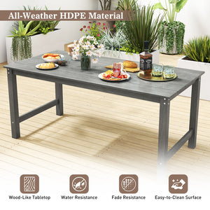 Â The all-weather HDPE material resists the elements  ensuring long-lasting use<br>Â Easy wipe surfaces offer low-maintenance care for great convenience<br>Â Add a touch of rustic charm with the wood-like surface<br>Â 67â€ x 32â€ large tabletop for ampl
