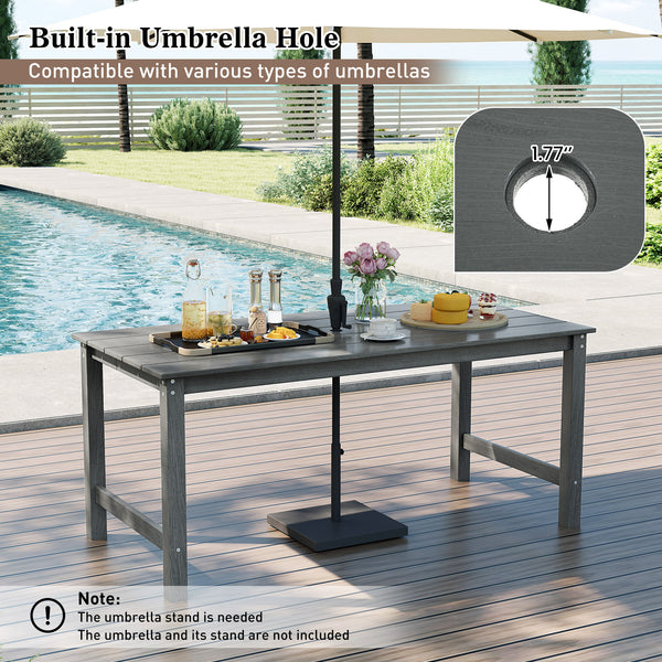 Â The all-weather HDPE material resists the elements  ensuring long-lasting use<br>Â Easy wipe surfaces offer low-maintenance care for great convenience<br>Â Add a touch of rustic charm with the wood-like surface<br>Â 67â€ x 32â€ large tabletop for ampl