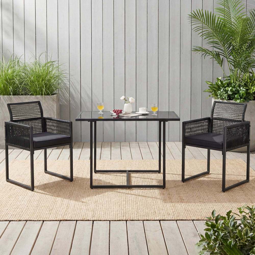 Cozy seat with curved backrest and soft cushions<br>Zipper design for easy maintenance of cushion cover<br>High-strength metal frame for strong support<br>Adjustable footpads offer more stability<br>Hand-woven PE rattan for outdoor use<br>Wide tempered gl