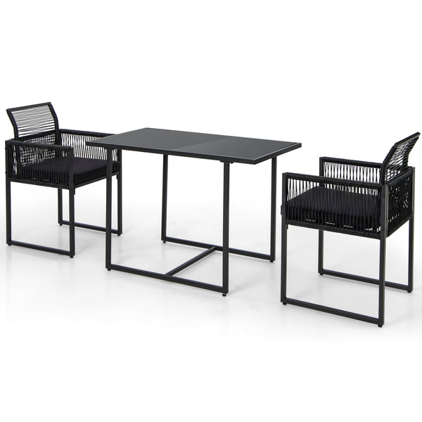 Cozy seat with curved backrest and soft cushions<br>Zipper design for easy maintenance of cushion cover<br>High-strength metal frame for strong support<br>Adjustable footpads offer more stability<br>Hand-woven PE rattan for outdoor use<br>Wide tempered gl