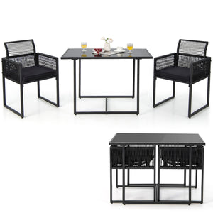 Cozy seat with curved backrest and soft cushions<br>Zipper design for easy maintenance of cushion cover<br>High-strength metal frame for strong support<br>Adjustable footpads offer more stability<br>Hand-woven PE rattan for outdoor use<br>Wide tempered gl