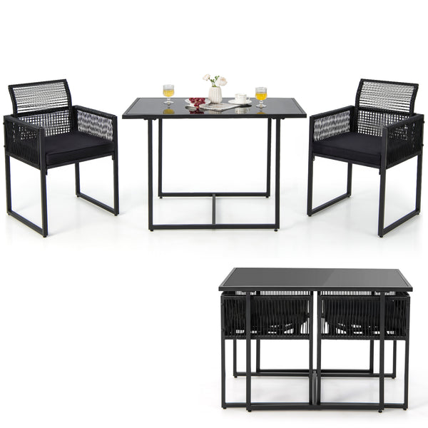 Cozy seat with curved backrest and soft cushions<br>Zipper design for easy maintenance of cushion cover<br>High-strength metal frame for strong support<br>Adjustable footpads offer more stability<br>Hand-woven PE rattan for outdoor use<br>Wide tempered gl