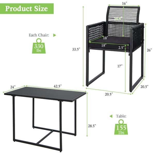 Cozy seat with curved backrest and soft cushions<br>Zipper design for easy maintenance of cushion cover<br>High-strength metal frame for strong support<br>Adjustable footpads offer more stability<br>Hand-woven PE rattan for outdoor use<br>Wide tempered gl