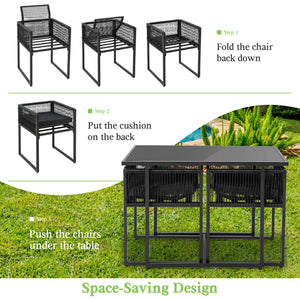 Cozy seat with curved backrest and soft cushions<br>Zipper design for easy maintenance of cushion cover<br>High-strength metal frame for strong support<br>Adjustable footpads offer more stability<br>Hand-woven PE rattan for outdoor use<br>Wide tempered gl