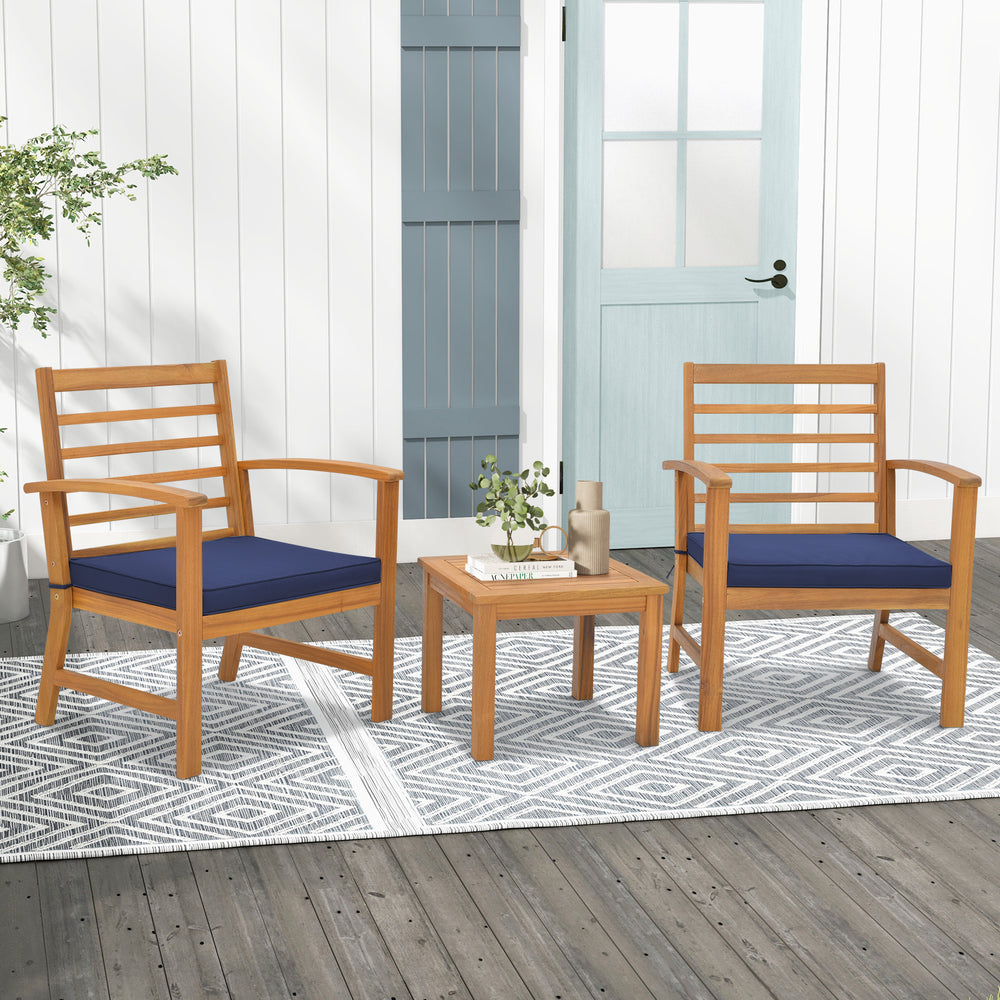 Sturdy acacia wood frame for lasting durability<br>Burr-free finish ensures a smooth and safe touch<br>Detachable cushion covers with practical zippers<br>High-density sponge for ultimate seating comfort<br>Ergonomic design supports and relaxes your body<