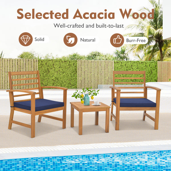 Sturdy acacia wood frame for lasting durability<br>Burr-free finish ensures a smooth and safe touch<br>Detachable cushion covers with practical zippers<br>High-density sponge for ultimate seating comfort<br>Ergonomic design supports and relaxes your body<
