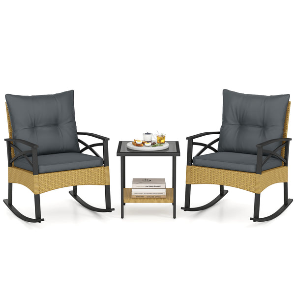 The hand-woven PE rattan is fade-resistant and sun-protective for durability<br>Ensure a stable structure with a heavy-duty metal frame<br>Gently lull you into a state of tranquility with a smooth rocking motion<br>Keep balance with anti-slip pads and sto
