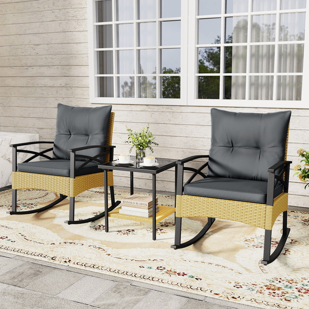 The hand-woven PE rattan is fade-resistant and sun-protective for durability<br>Ensure a stable structure with a heavy-duty metal frame<br>Gently lull you into a state of tranquility with a smooth rocking motion<br>Keep balance with anti-slip pads and sto